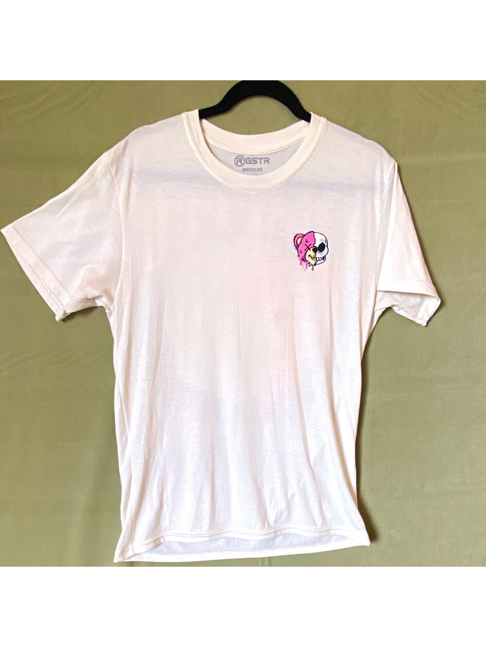 GSTR Men’s Regular Fit White Double-Sided Skull Graphic Crew Neck Tee Sz M